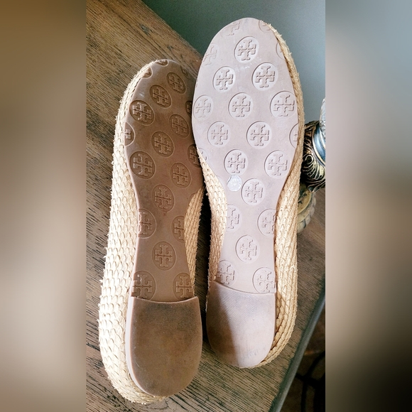 Tory Burch Reva Textured Snake Leather Ballet Flat Shoes Natural Sand US8 - Picture 5 of 16